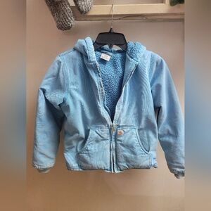 Carhartt Blue Turquoise Fleece Lined Youth M 10/12 Hooded Coat Full Zip Pocket